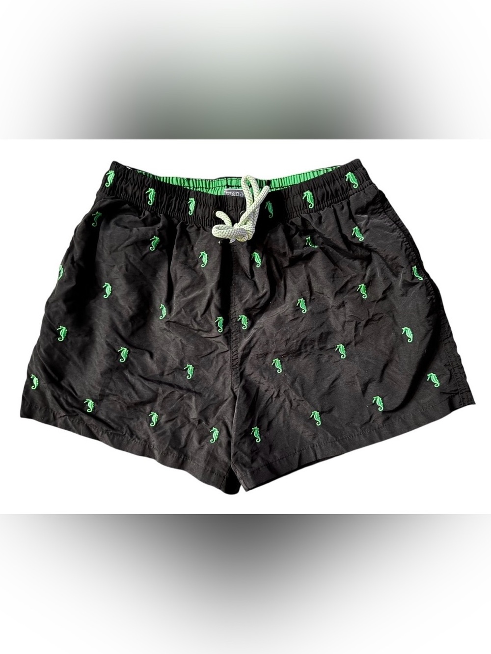 Warren Webber men’s sz S swim trunks embroidered seahorses navy green nautical